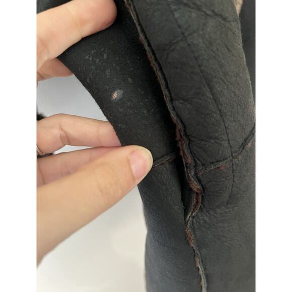 Schott NYC Long leather Shearling Fur Coat Collared Black Unisex Reversible Sz L - Picture 2 of 11